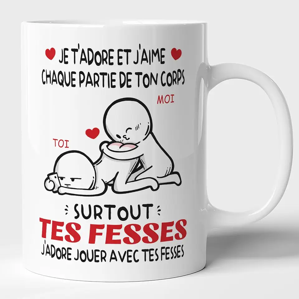 Mug - tasse couple humour cadeau original amoureux, 325ml, céramique