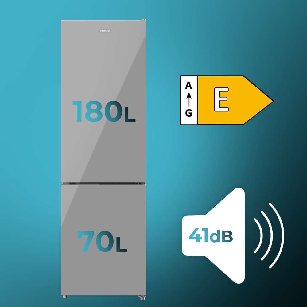 Cecotec - Bolero CoolMarket Combi 250 - 250L - Total No Frost, verre gris, Multi Air Flow, classe E