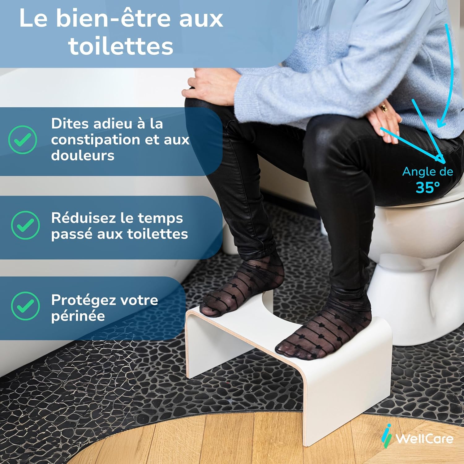 Well Care – Tabouret toilette physiologique bois – adulte – anti constipation – fabriqué France