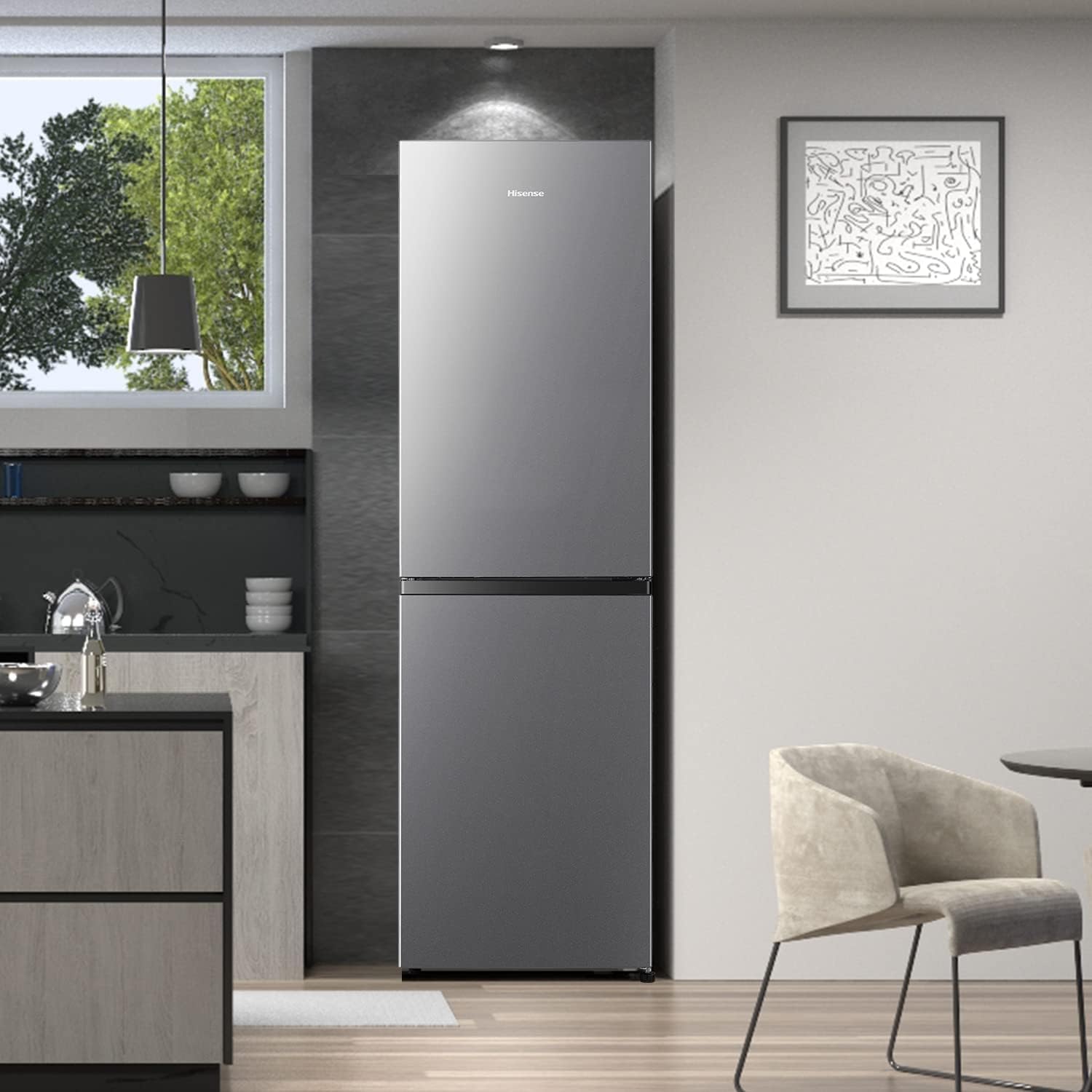 Hisense - RB327N4AD2 - 256L - réfrigérateur-congélateur, argent, autoportant, F