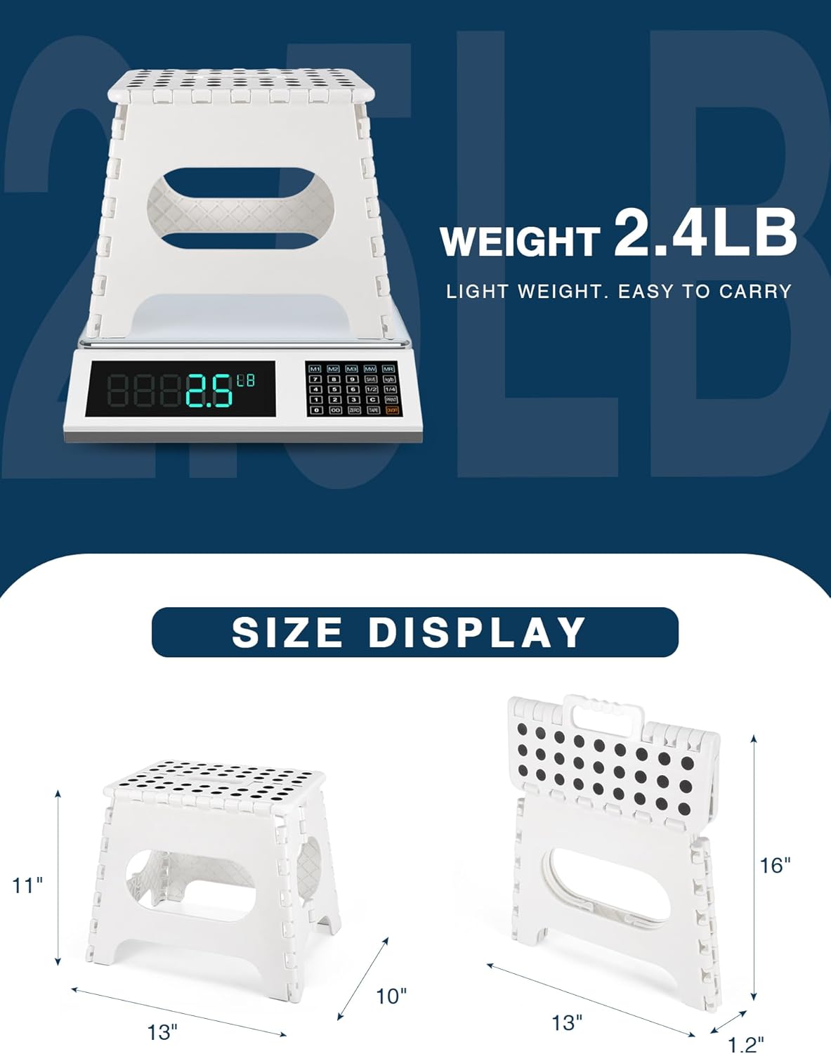 HOUSE DAY - Tabouret pliant 27 cm - 150kg, compact, blanc