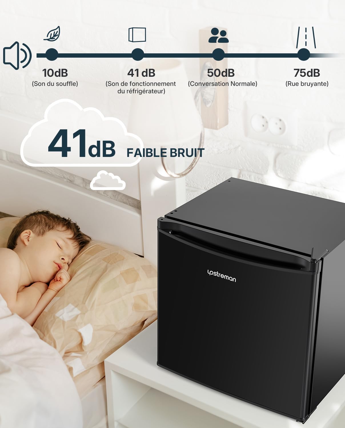 Upstreman - FR17 - 46L mini frigo avec congélateur, silencieux, inox