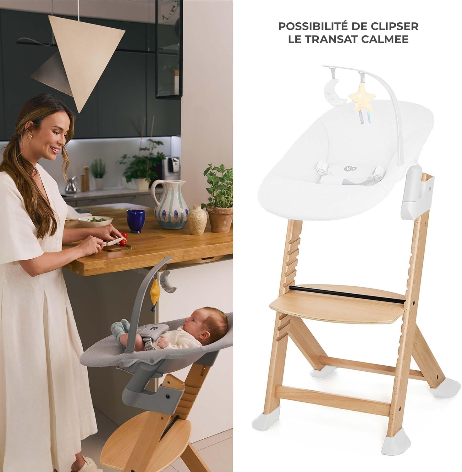 Kinderkraft - chaise haute ENOCK - bois naturel - 3 en 1, évolutive, réglable, plateau, très solide