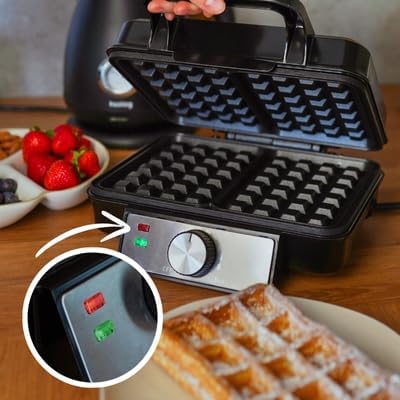 Gaufrier - 1200W, 2 plaques, temp. réglable, compact, poignée froide