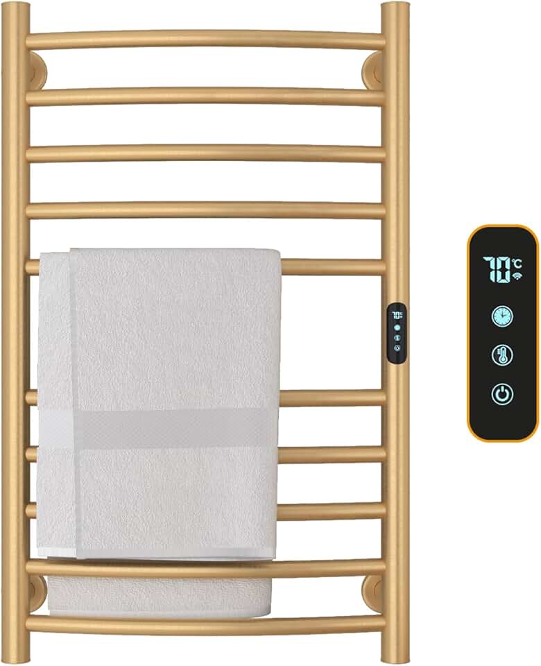 Sèche-serviette mural électrique, 10 barres, 135W, 450x720mm, WiFi, minuterie, or brossé