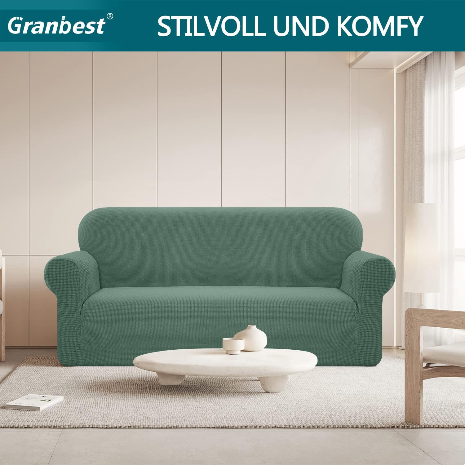 Granbest - Housse de canapé imperméable 3 places - élastique, durable, couleur vert matcha