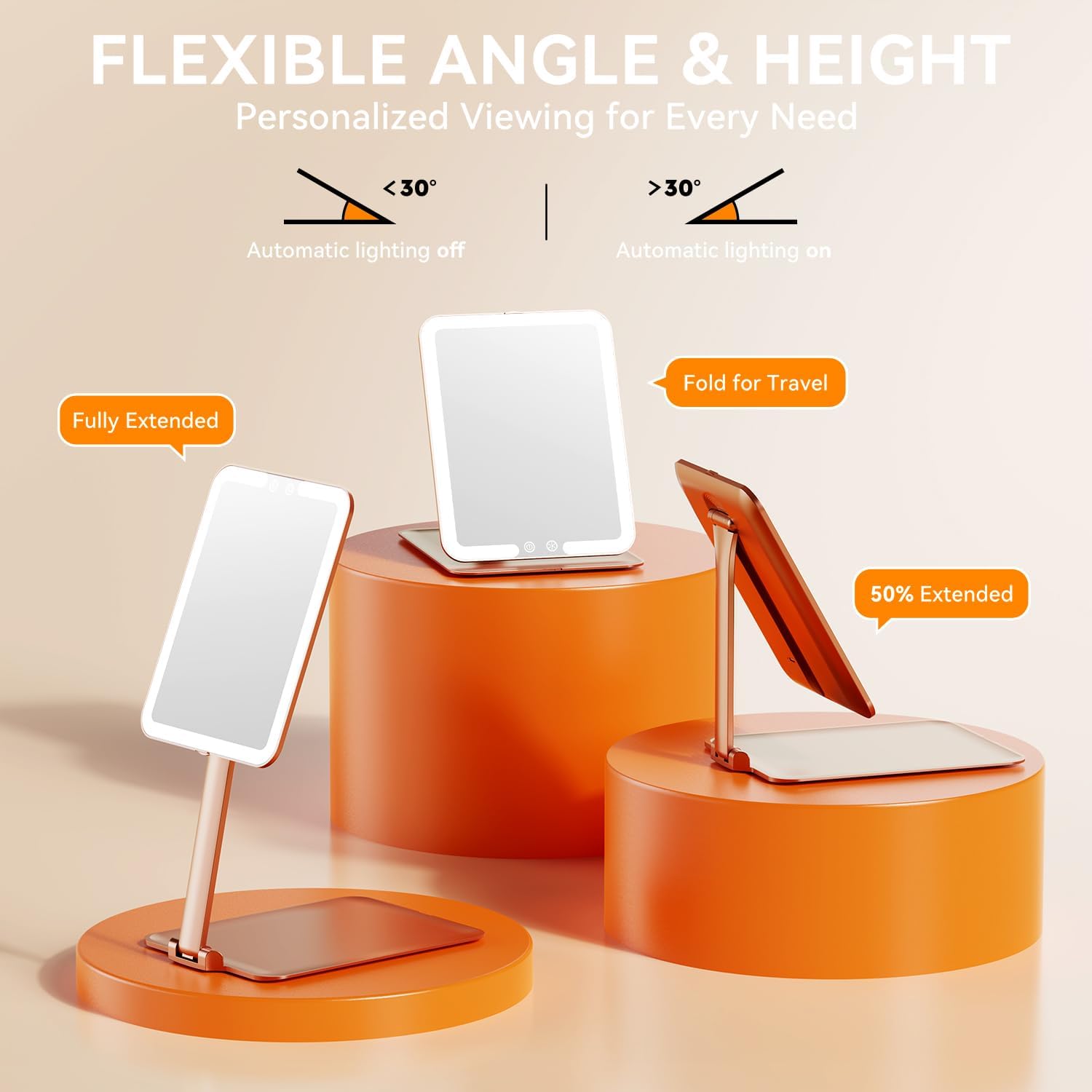 Auxmir - miroir maquillage HD, 72 LED, USB, tactile, or rose