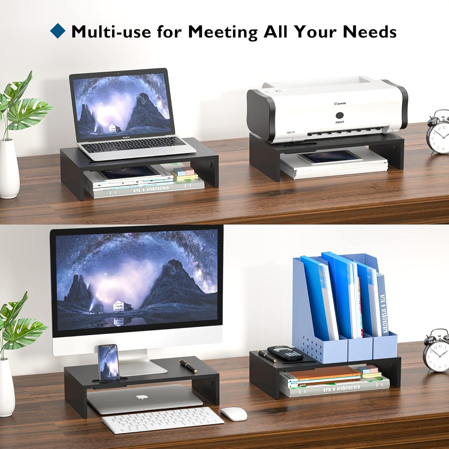 BONTEC - support écran bois noir - 420x235x104mm - ergonomique, câble, 30kg