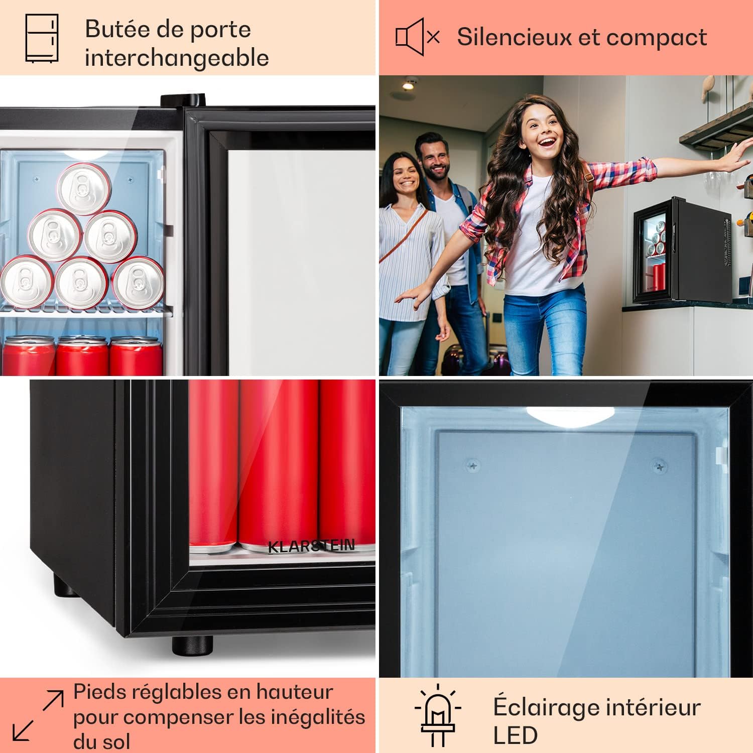 Klarstein - mini frigo 23L - étagères réglables, 5-18°C, silencieux