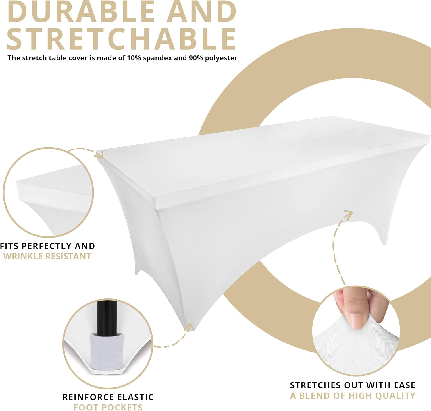 Utopia Kitchen - Nappe Extensible 183 cm - Polyester Spandex Lavable, Lot de 2, Blanc