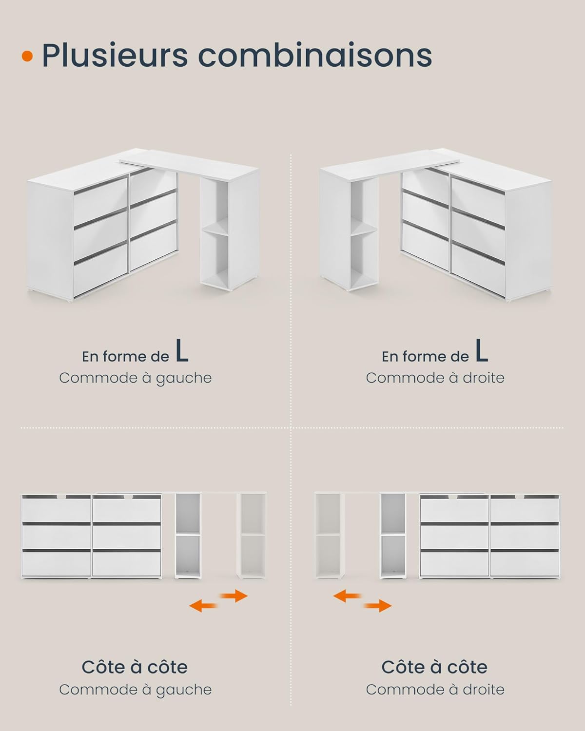 SONGMICS - Coiffeuse Toolless, rangement, étagère, blanc, montage facile LTS656W01