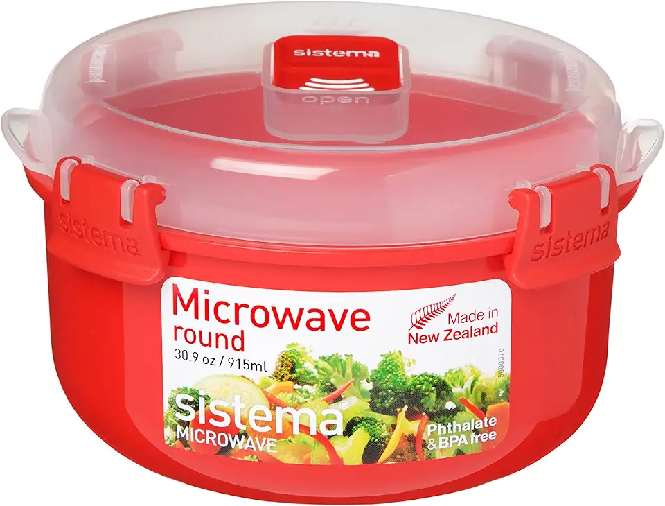 Sistema - Micro-ondes Bol rond - 915ml - Sans BPA, Rouge/Transparent