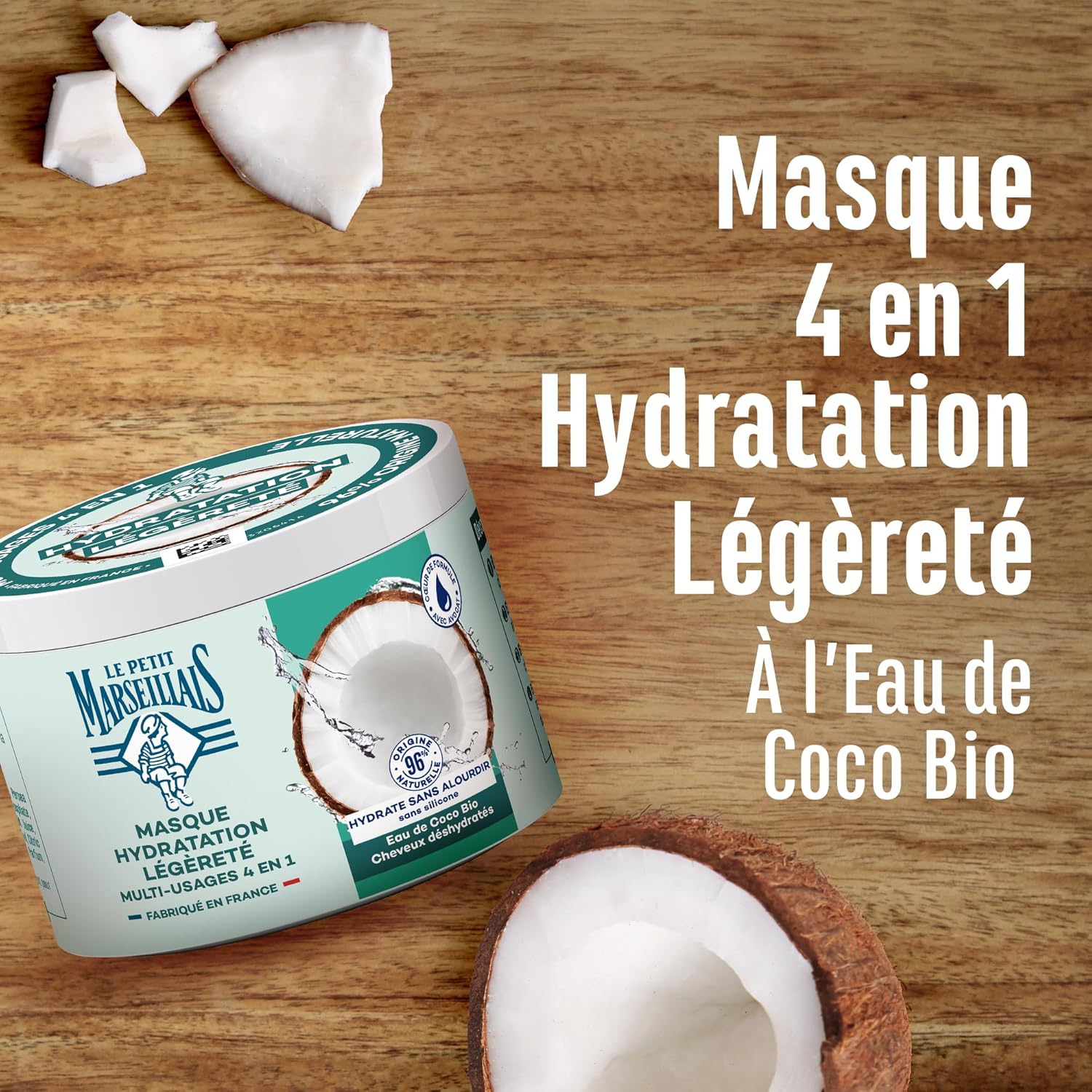 Le Petit Marseillais - Masque 4 en 1 370ml - hydratant coco bio, cheveux secs, sans silicone
