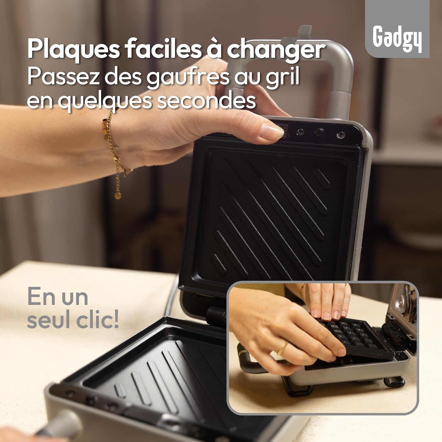 Gadgy - 2 en 1 Gaufrier Croque-Monsieur - compact - plaques antiadhésives, thermostat, rangement vertical