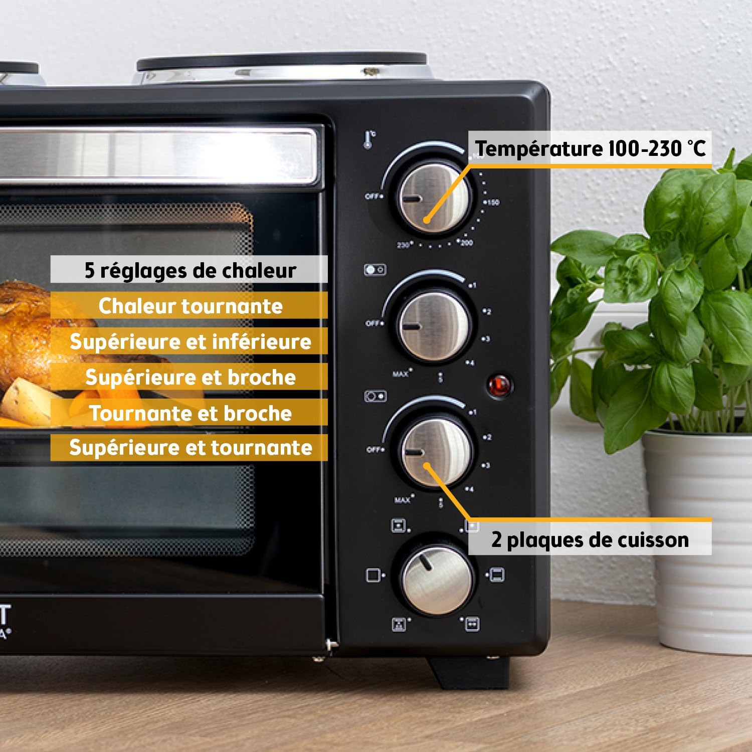 TZS First Austria - Mini-four 60L - 3200W, 230°C, 6 modes, 4 hauteurs