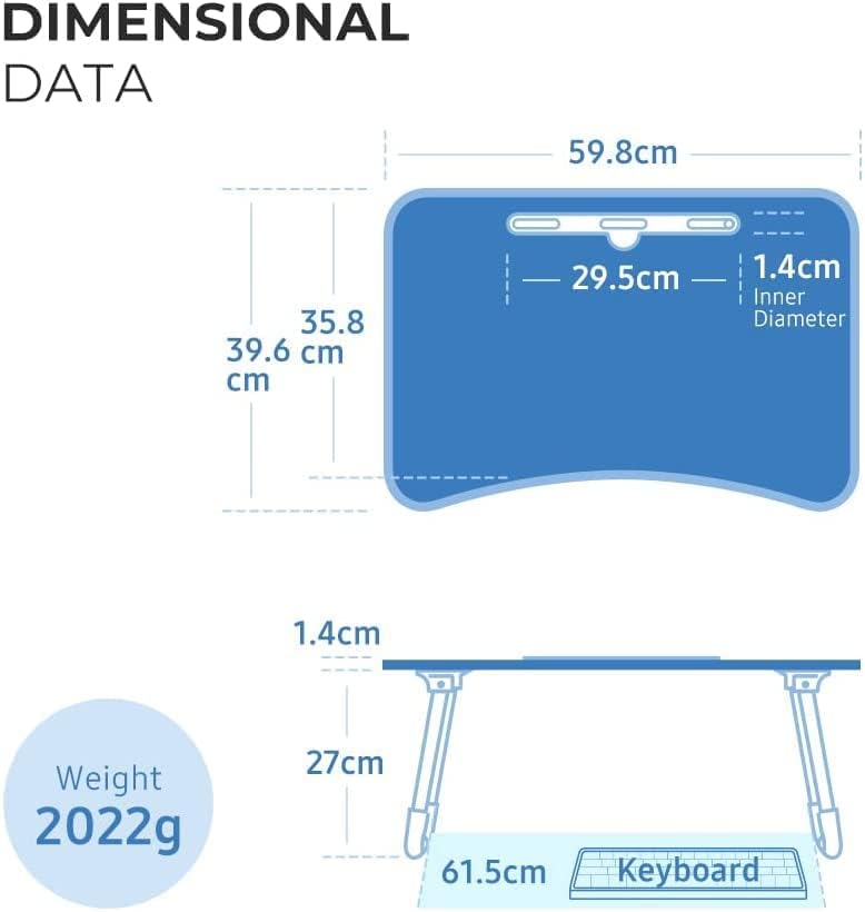 Table de lit - 60x40x28 cm - pliable, réglable, portable, noir