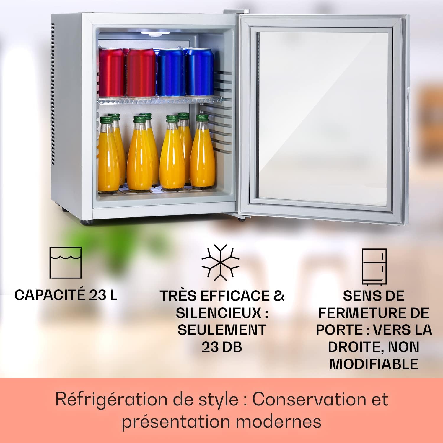 Klarstein - Brooklyn - 23L mini frigo bar, porte vitrée, silencieux