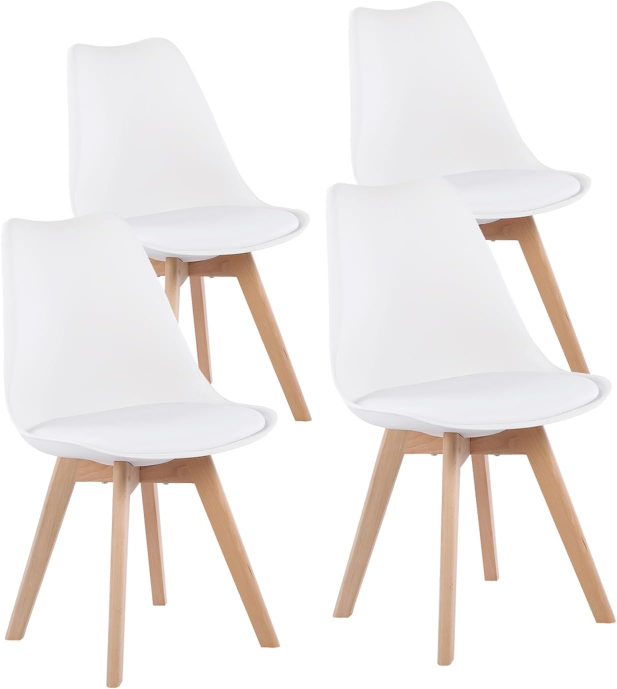 EGGREE - 4 chaises scandinaves rembourrées, bois hêtre, blanc