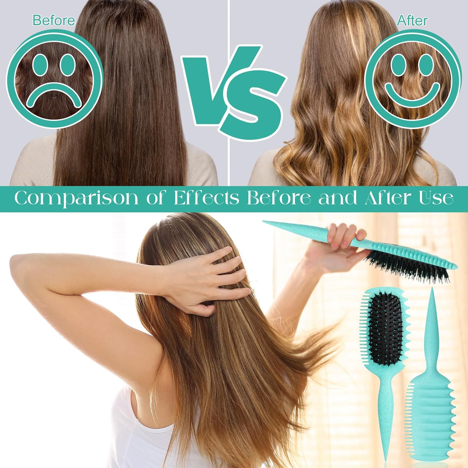 Brosse à boucler - cheveux démêlage doux - poignée ergonomique - antistatique, pour toute la famille