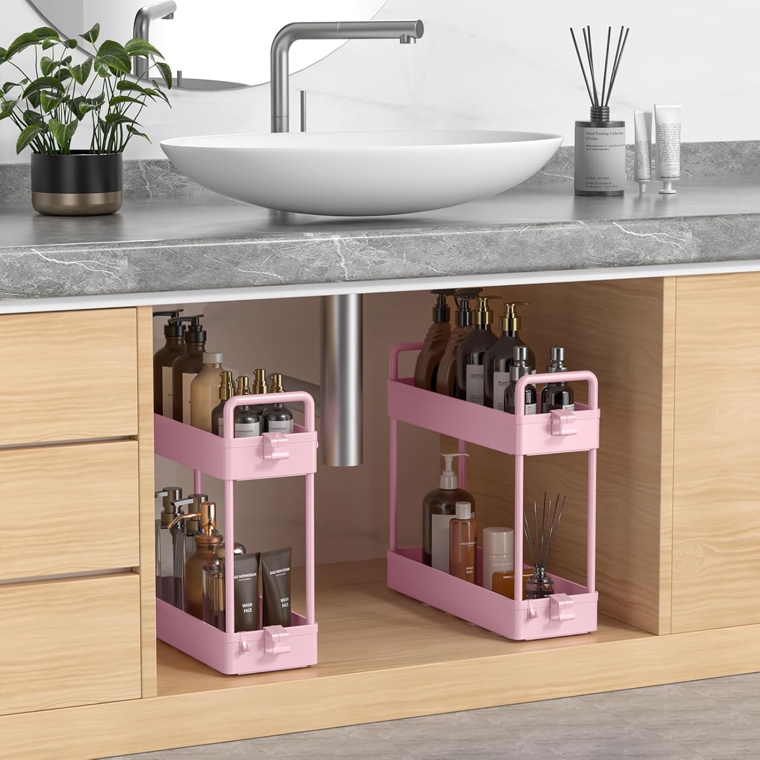 SOLEJAZZ - chariot de rangement 4 niveaux, roulettes, étroit, rose