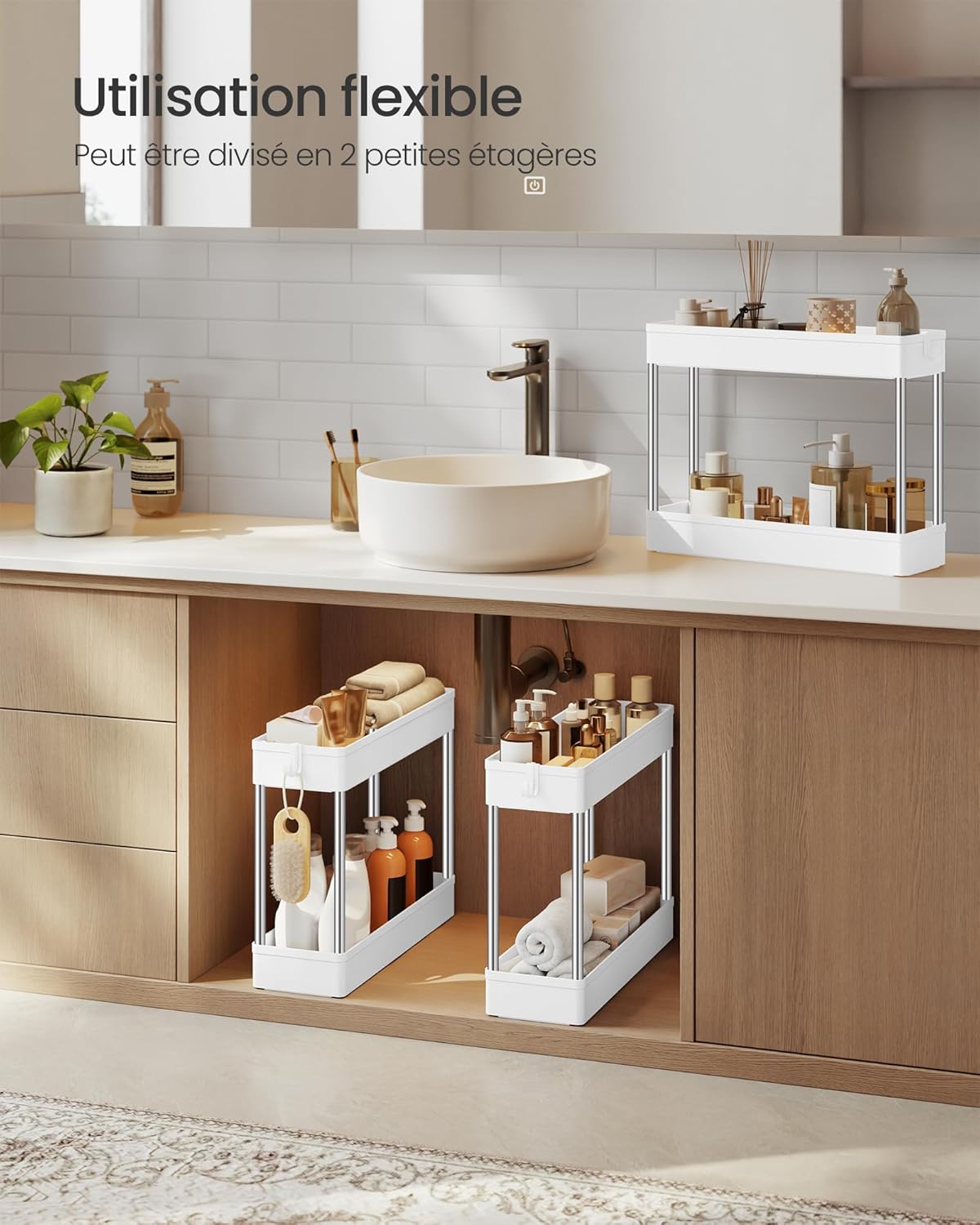 SONGMICS - chariot cuisine 4 niveaux, acier, crochets, 14,4x42x86cm, KSC08WT