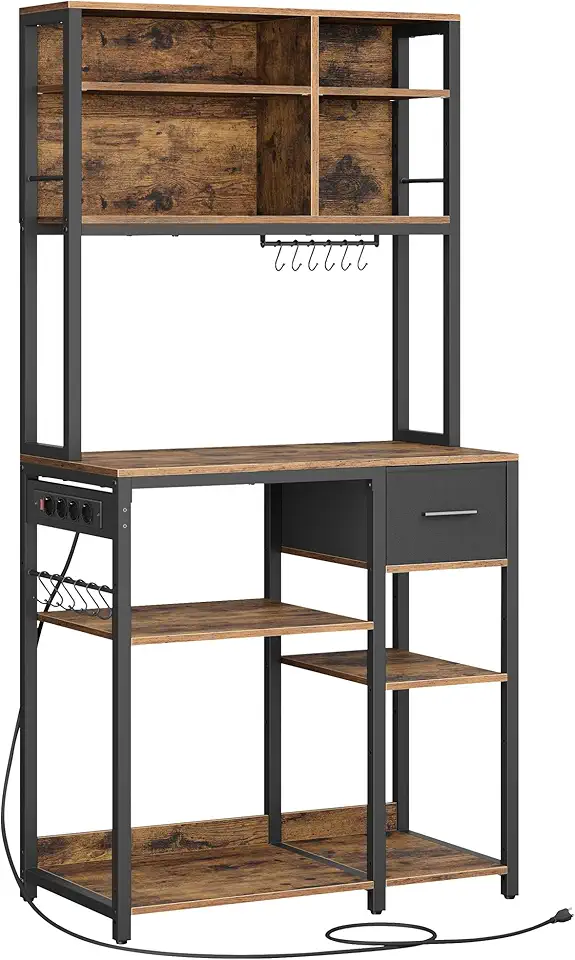 VASAGLE - étagère cuisine série KKS015K03, 40x80x180,4 cm, multiprise, étagères réglables, tiroir tissu