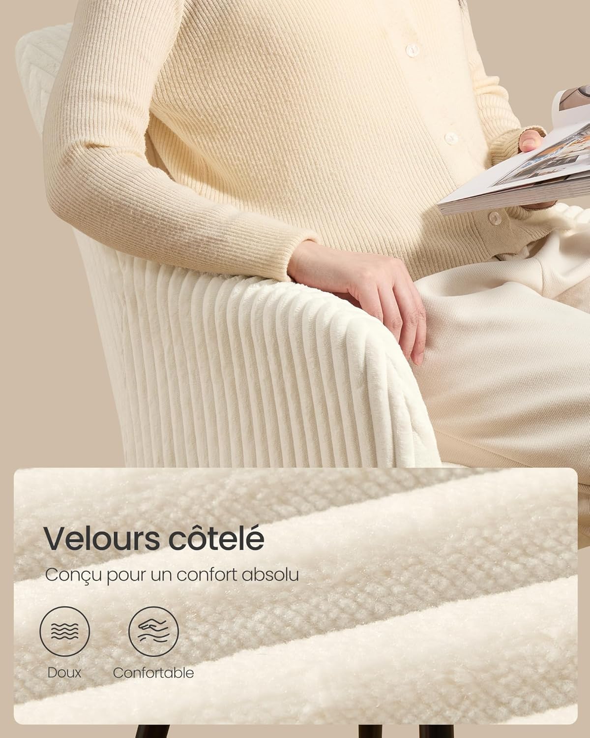 SONGMICS - chaises velours salle à manger, accoudoirs, 120kg, LDC087WD01-2J