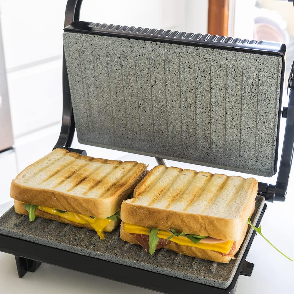 Cecotec - Grill électrique Full Open 750W - revêtement pierre, ouverture 180°, poignée froide