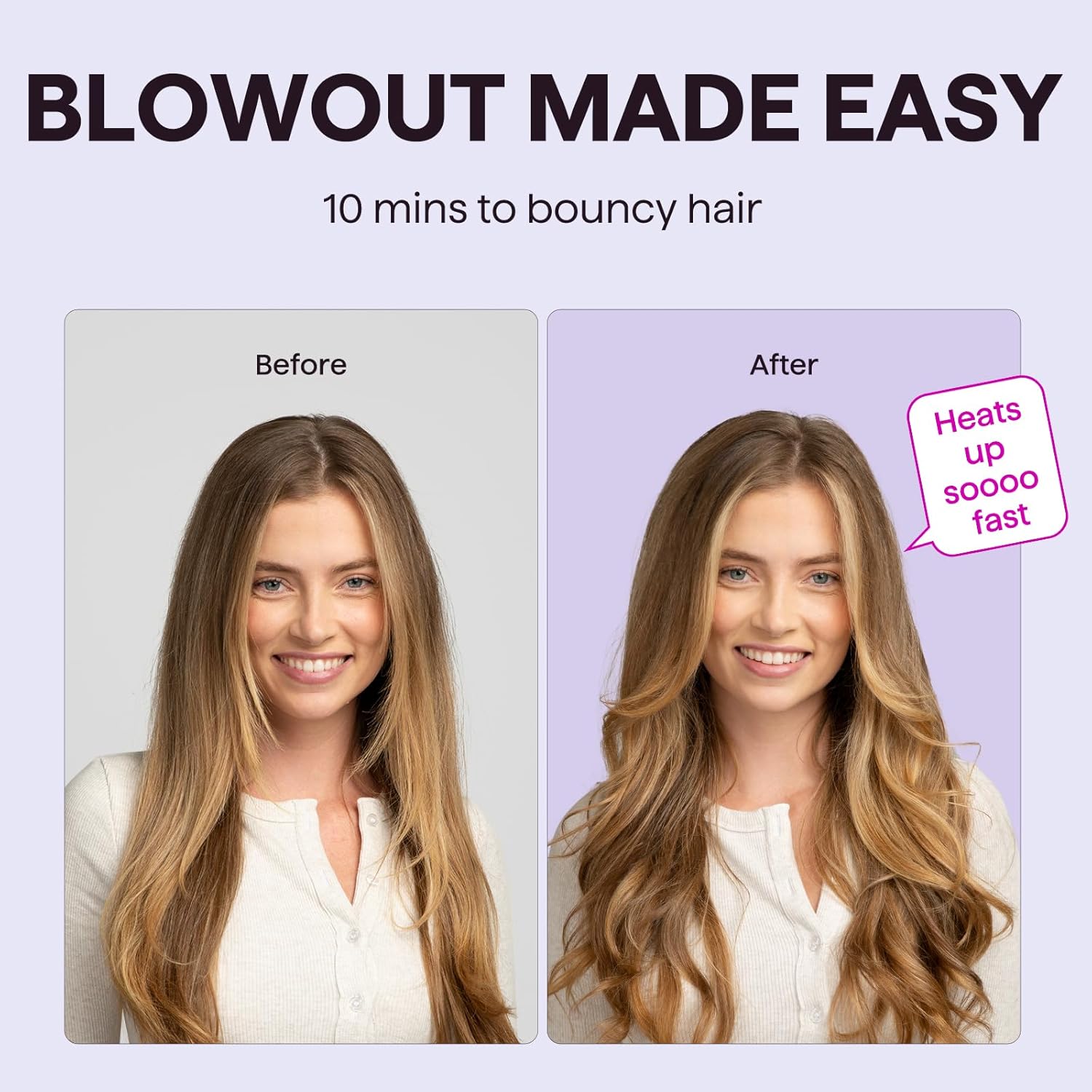 Wavytalk - Blowout Boost - 38mm - Brosse thermique ionique, 5 températures, double tension, violet