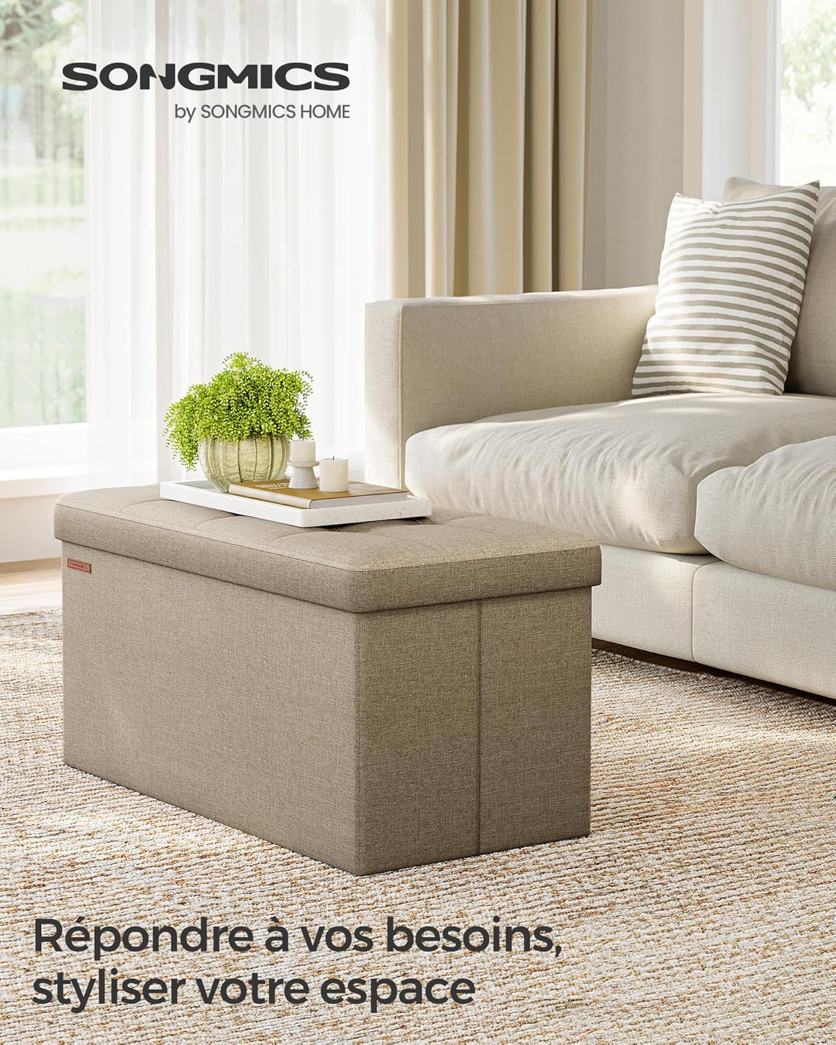 SONGMICS - Mazie Collection - banc 76cm, pliable rangement, marron, LSF047R01