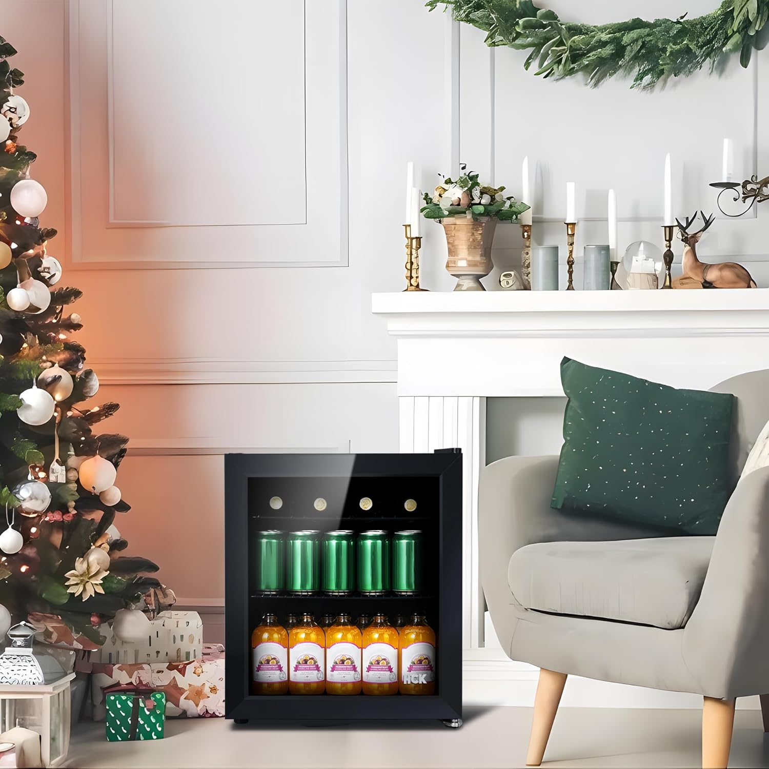 HCK - Mini frigo 48L - porte vitrée, silencieux, 0-15°C, compact