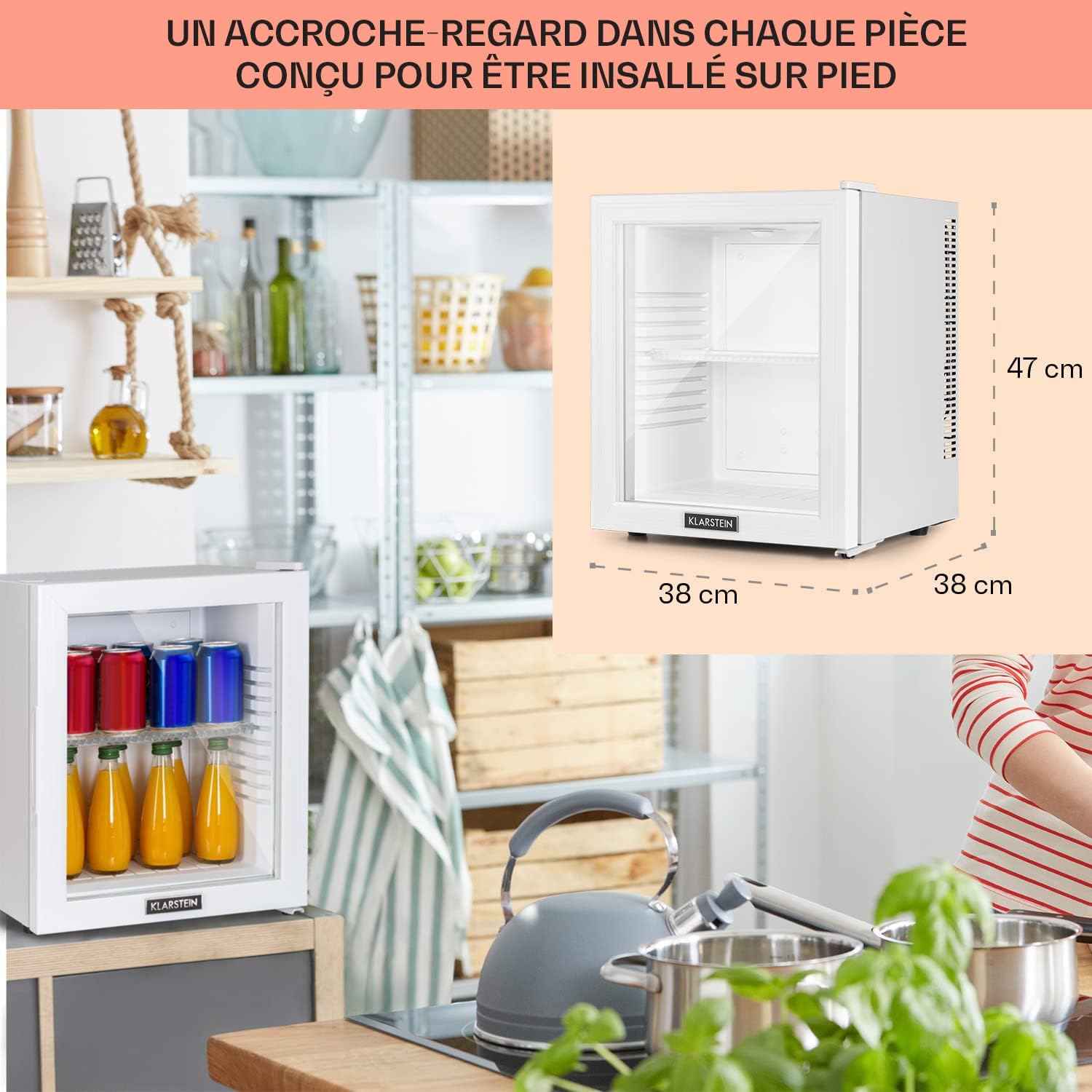 Klarstein - Brooklyn - mini frigo 23L, porte vitrée, 12-18°C, silencieux