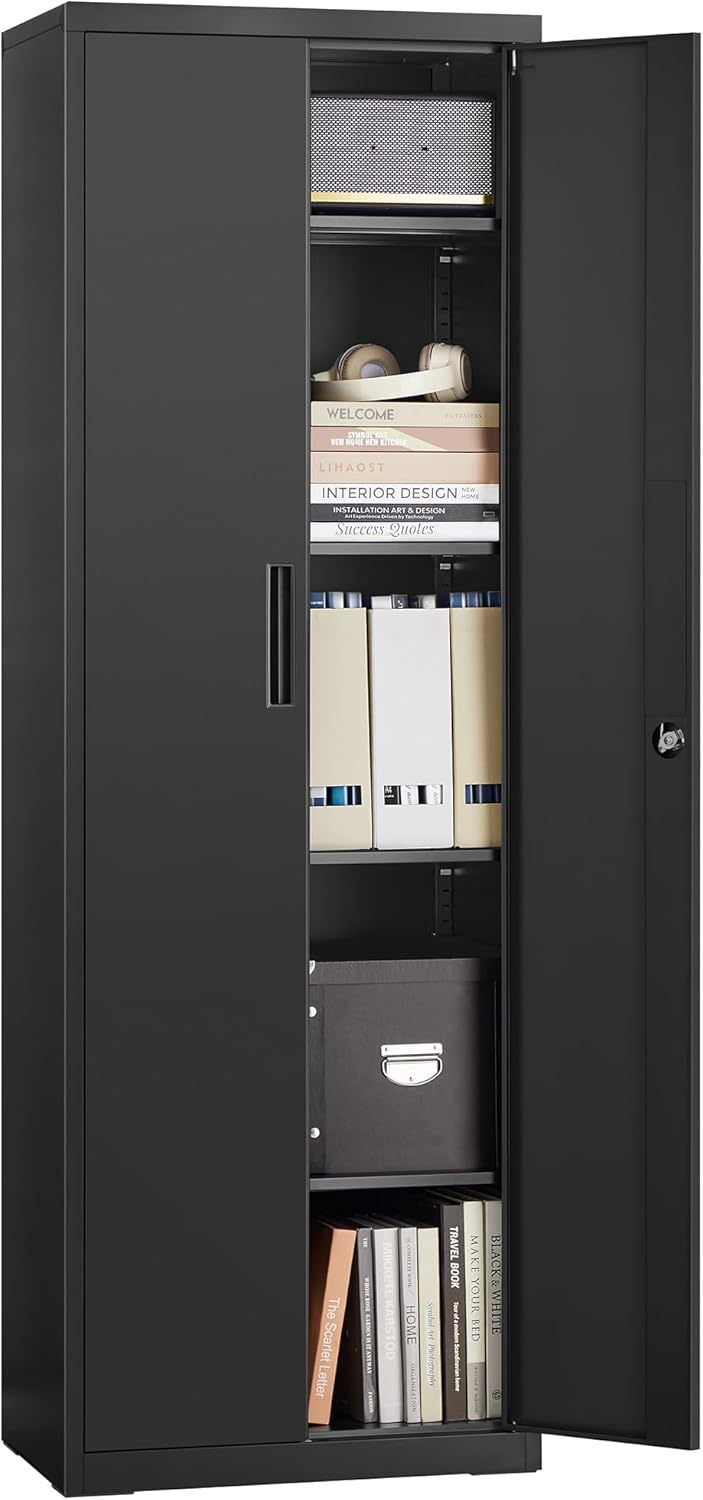 SONGMICS - meuble de rangement - 40x60x180 cm - acier, 5 niveaux, portes verrouillables, étagères réglables, OMC014B01