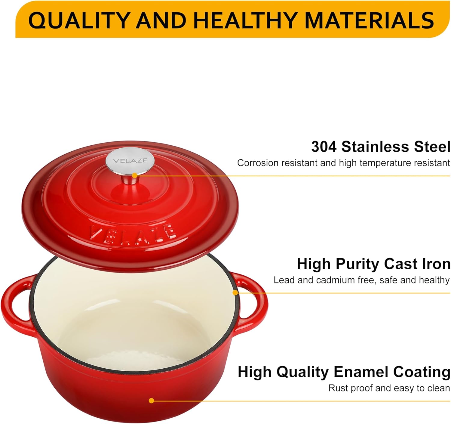 Velaze - Cocotte en fonte émaillée 20cm - 2L, induction, antiadhésif