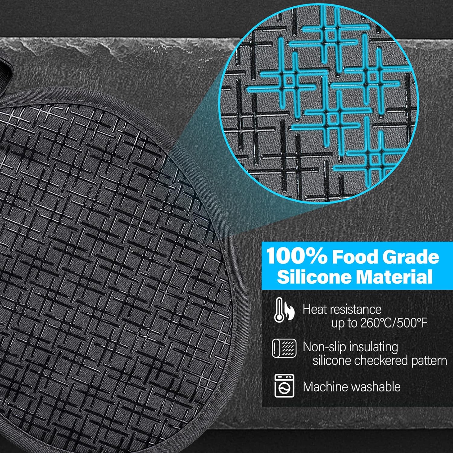 Maniques Cuisine - 2 en 1 - 260°C résistance - silicone antidérapant - noir