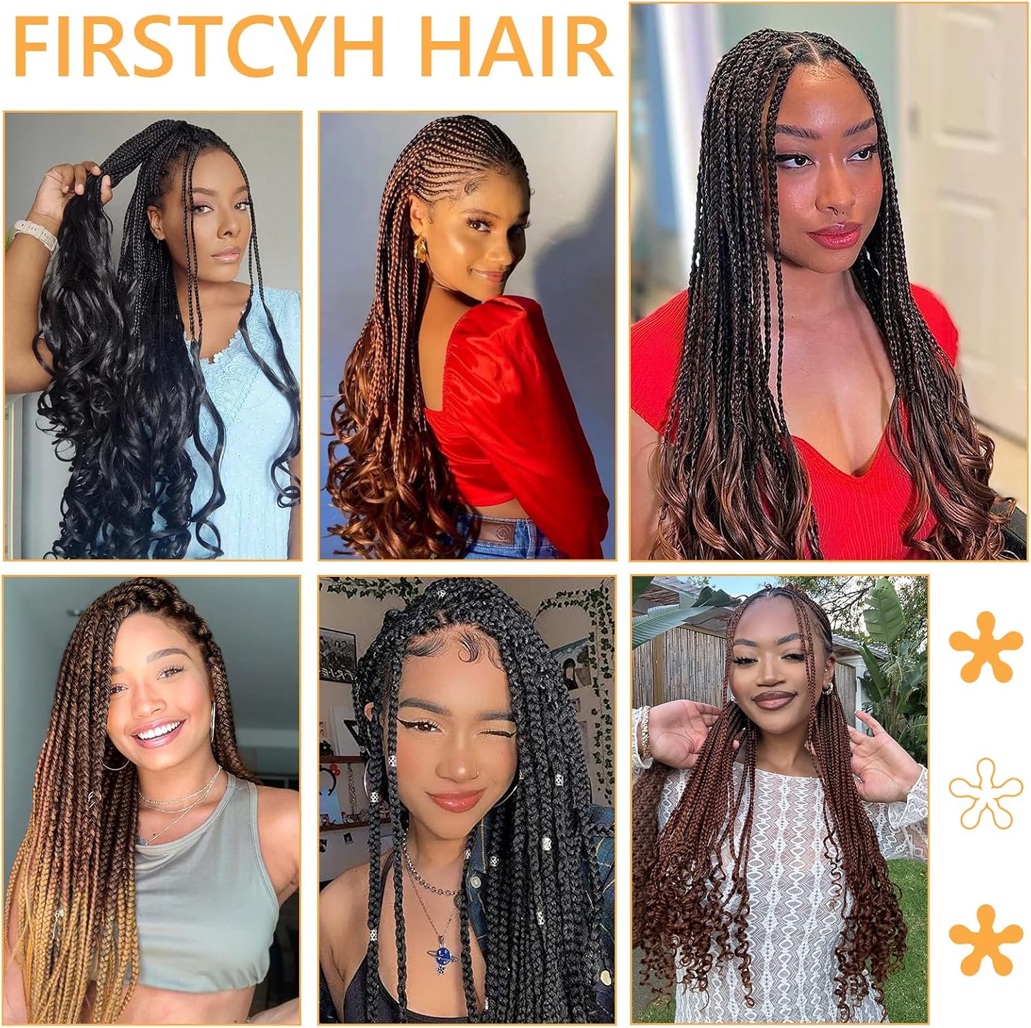 French Curl Braids - tresses bouclées 56cm, 8 paquets, effet wavy 1B/30