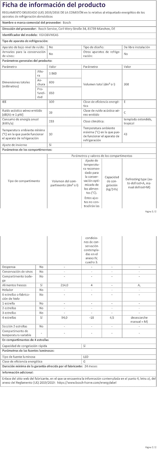 Bosch - combiné Série 4 - 308 L - 186x60 cm - blanc - KGV36VWEAS