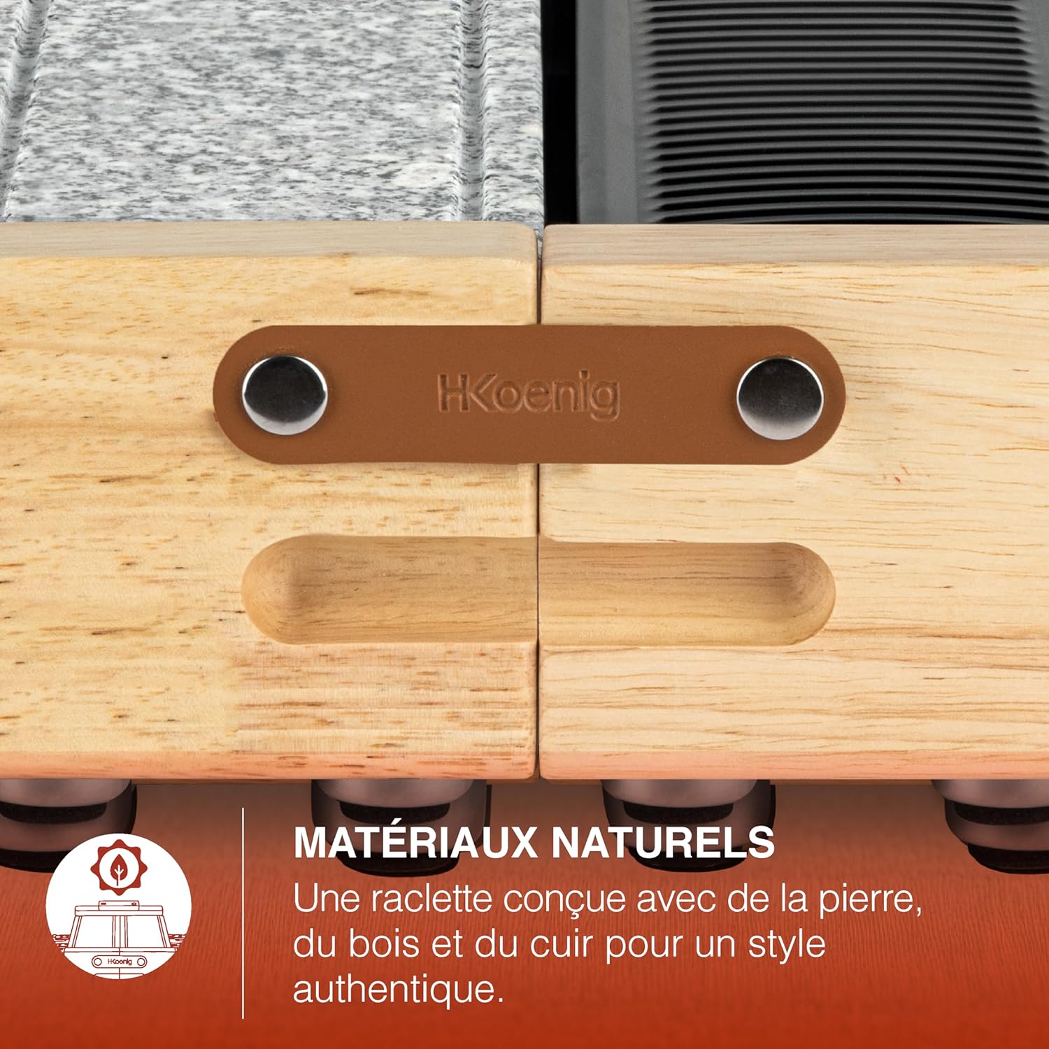 H.Koenig - WOD360 - raclette 8 personnes, 1400W, pierre granit, socle pivotant 180°