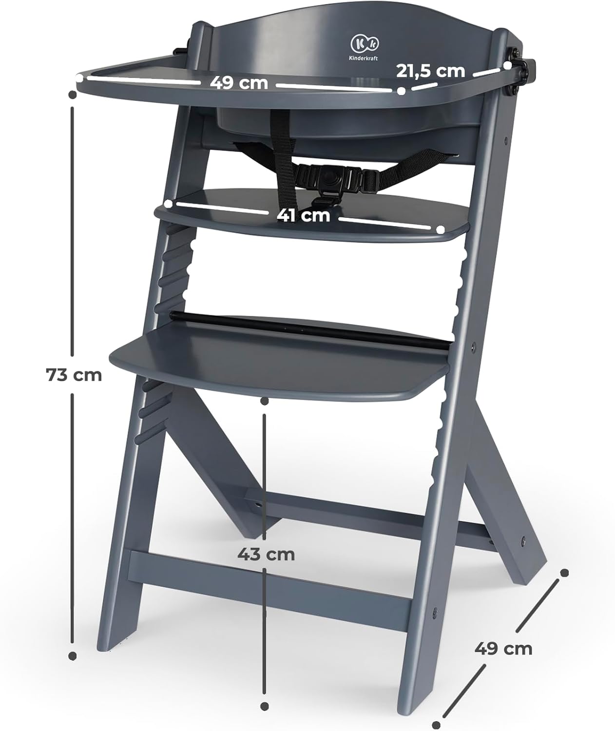 Kinderkraft - ENOCK - chaise évolutive bois, réglable, solide, tout gris