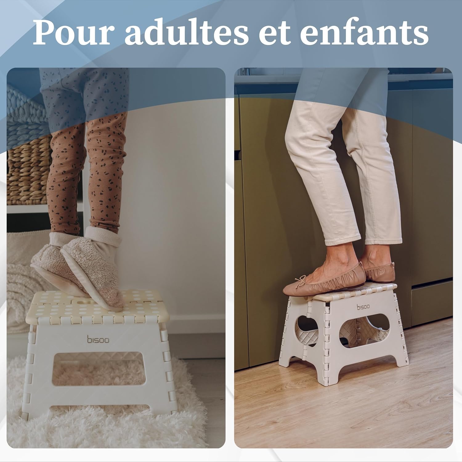 Bisoo - Tabouret pliant enfant, 22 cm, plastique, portable, crème