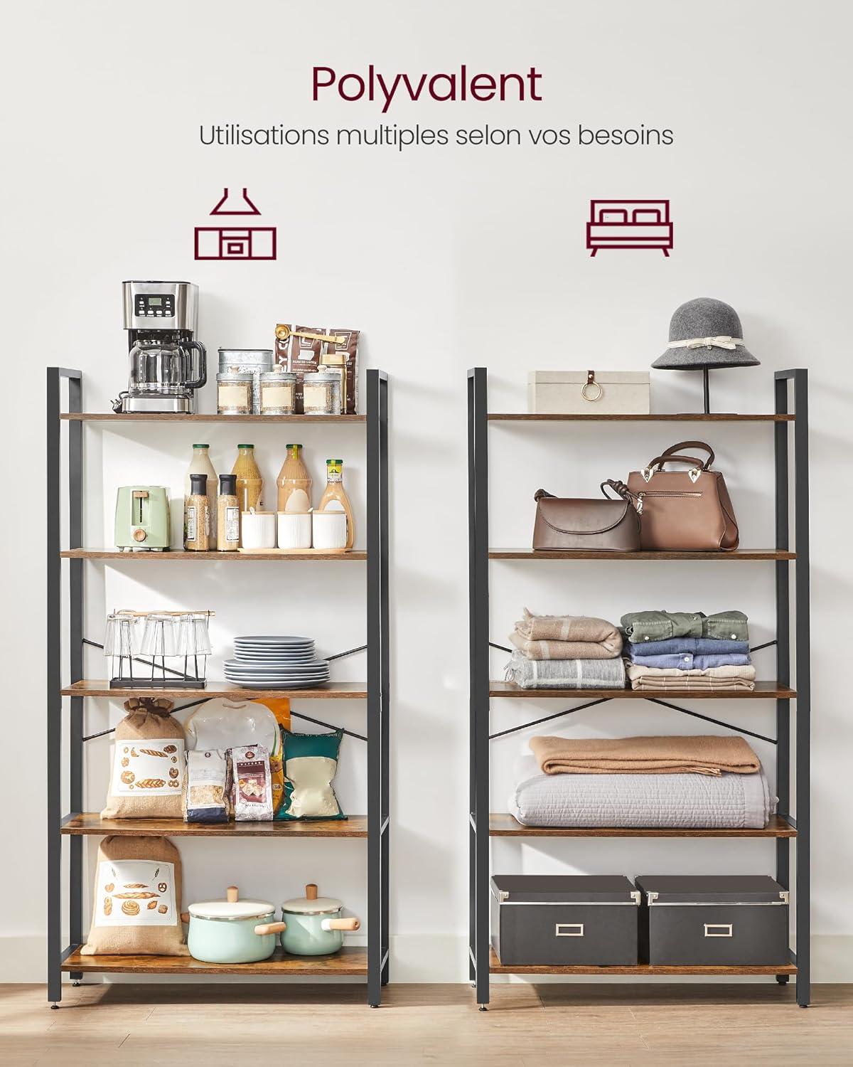 VASAGLE - étagère 5 niveaux, 80x30x153cm, style industriel, LLS081B01