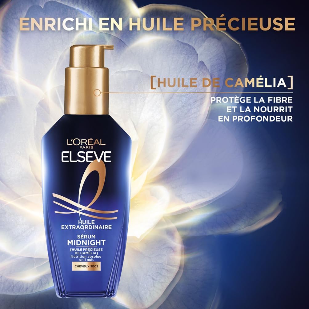 L'Oréal Paris - Elseve Huile Extraordinaire - 100ml - Sérum capillaire nuit cheveux secs, nutrition, sans transfert