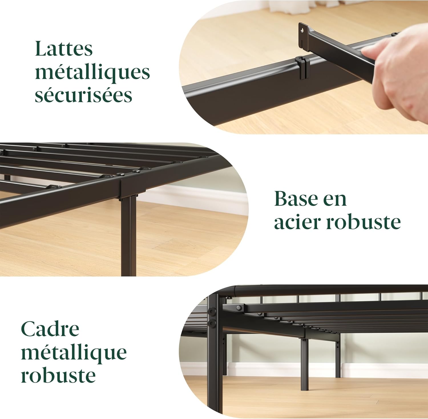 Zinus - Elias - 140x190 cm - sommier métal et tête de lit, hauteur 30cm