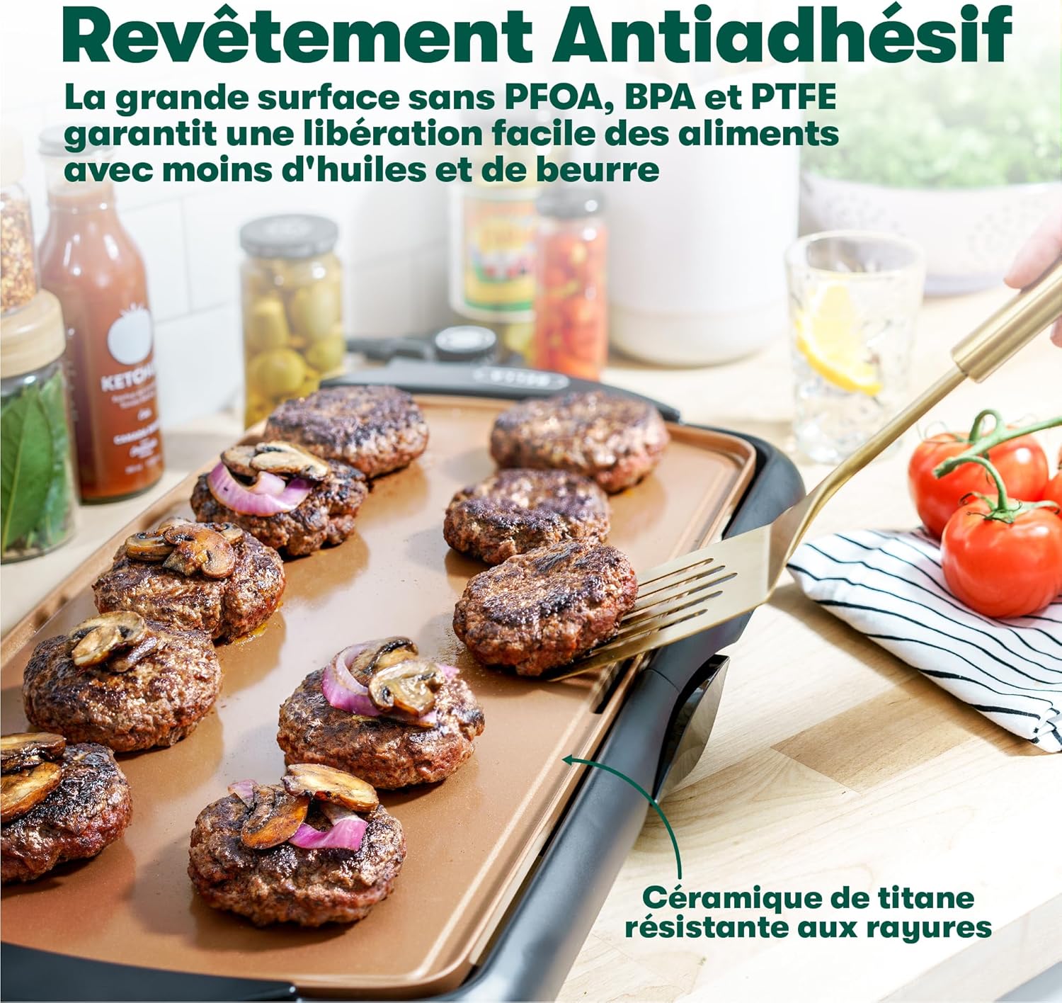 Bella - Plaque de cuisson électrique et grill - 26,7x50,8 cm - surface antiadhésive, sonde amovible, Copper