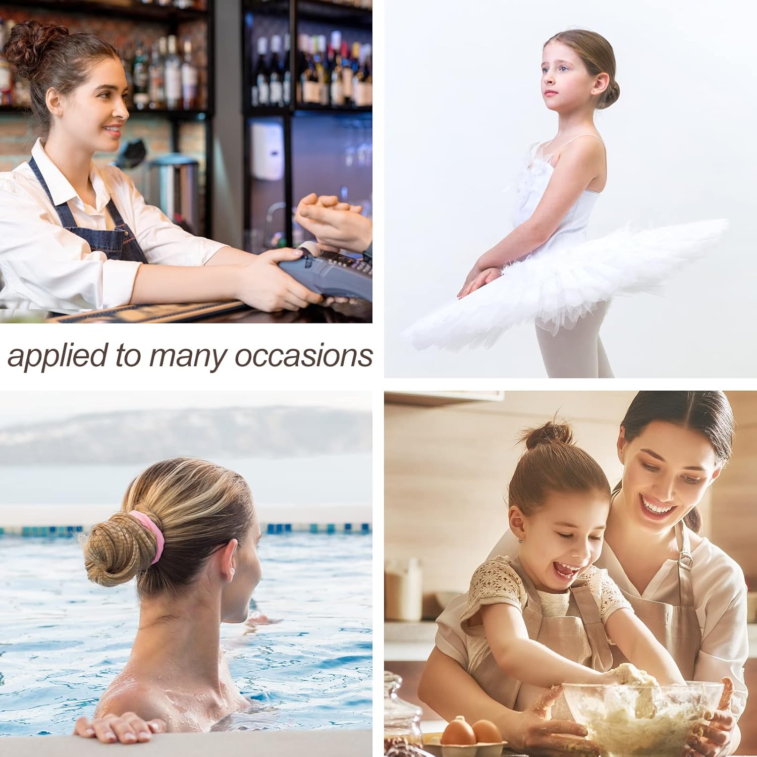 Filets à cheveux - élastiques invisibles, 24 pièces, 10 pinces U, marron, maille ballet