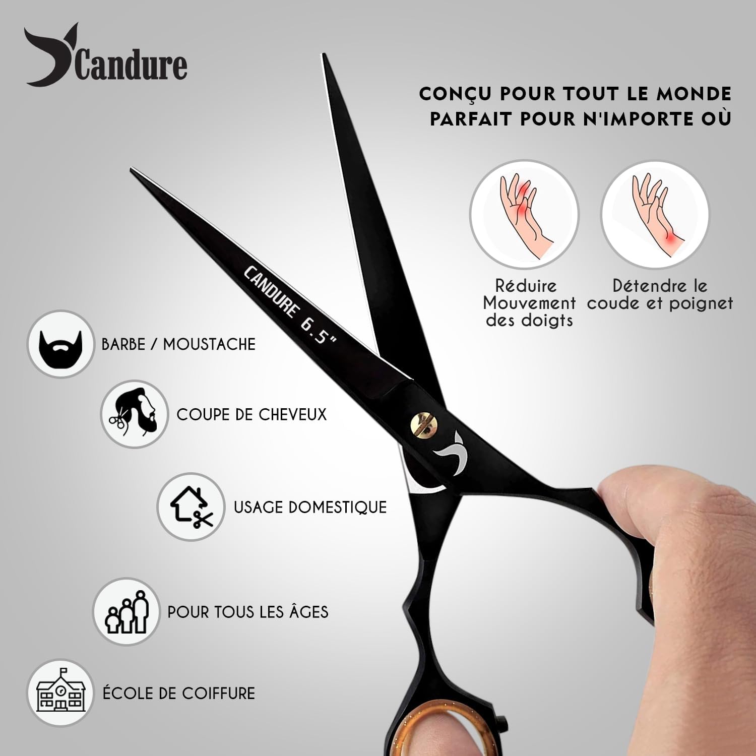 Candure - Set ciseaux de coiffure noir - 6,5