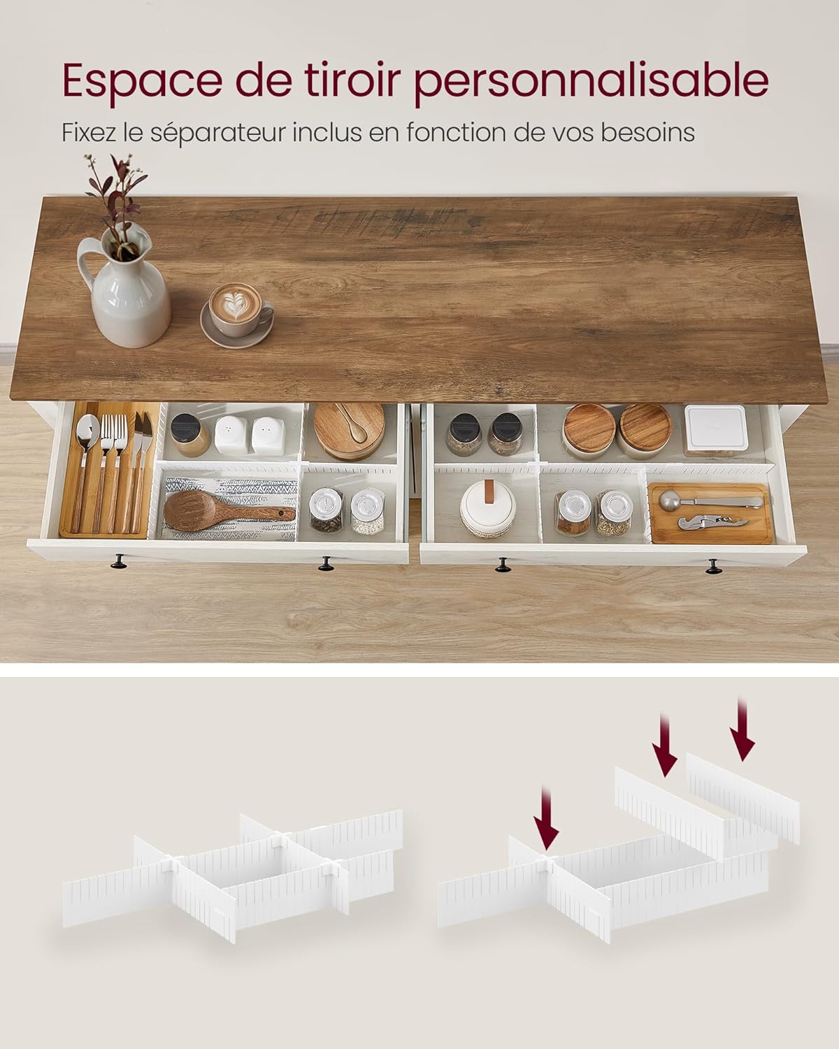 VASAGLE - buffet de rangement - 40x140x80cm - tiroir, portes, étagère réglable, style campagne - BBK381W02