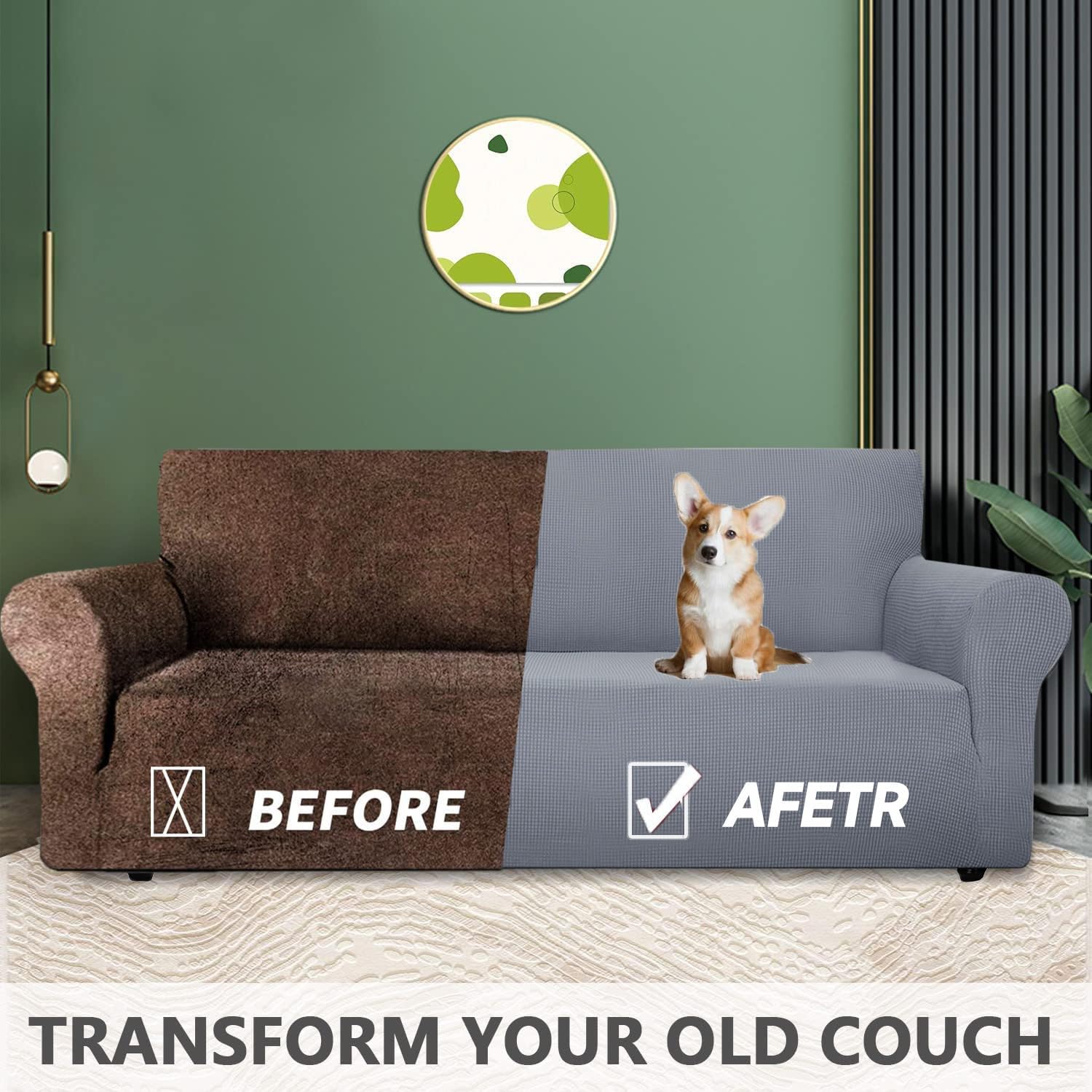 Housse canapé 4 places extensible, antidérapante, lavable, gris clair