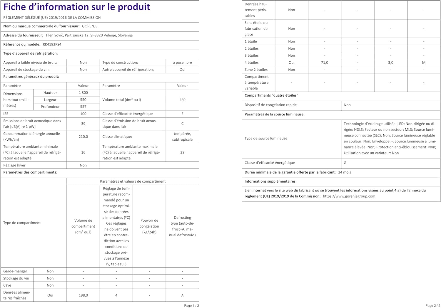 Gorenje - réfrigérateur-congélateur série RK - 269L, classe E, argent - RK4182PS4