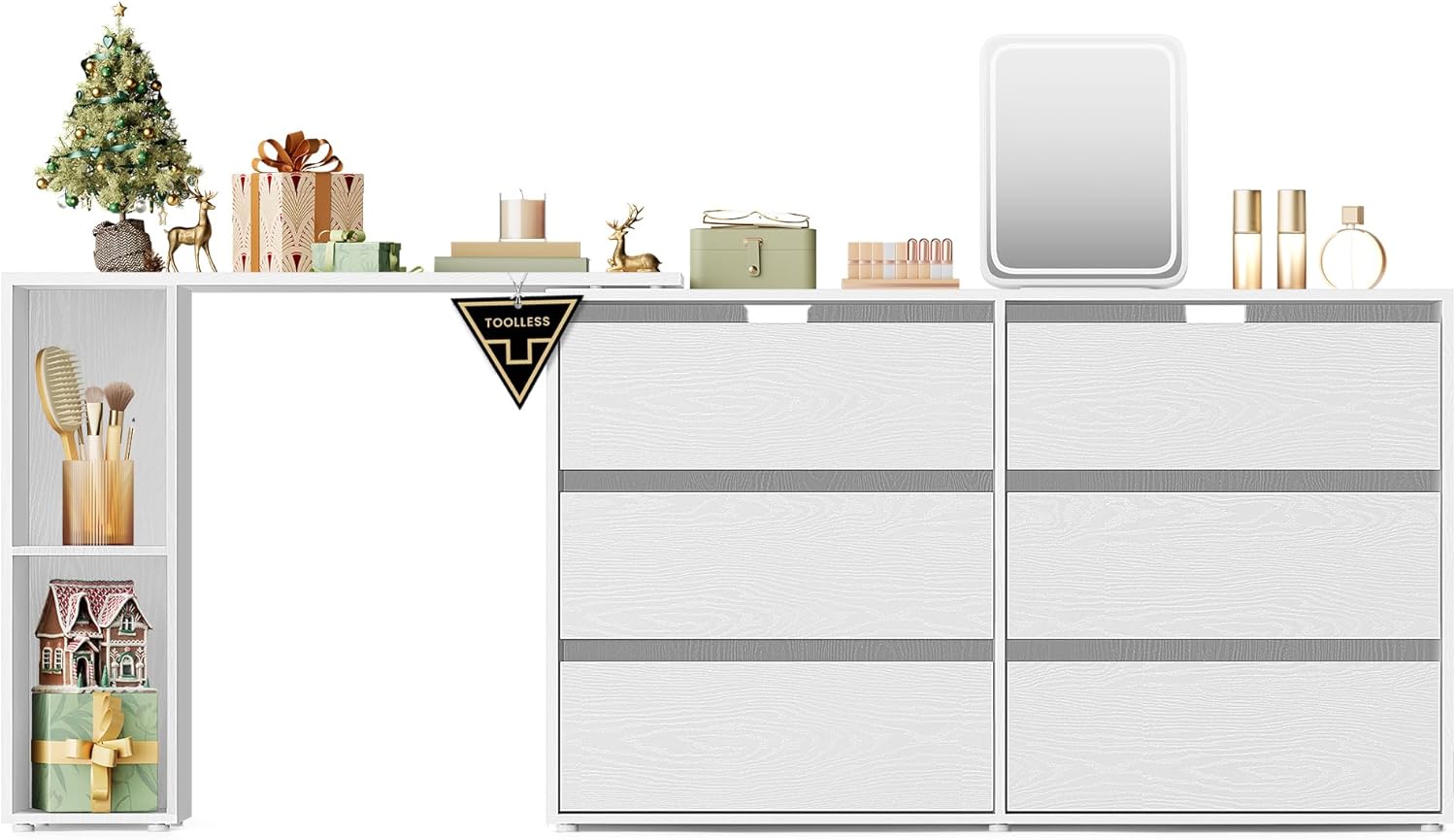 SONGMICS - Coiffeuse Toolless, rangement, étagère, blanc, montage facile LTS656W01